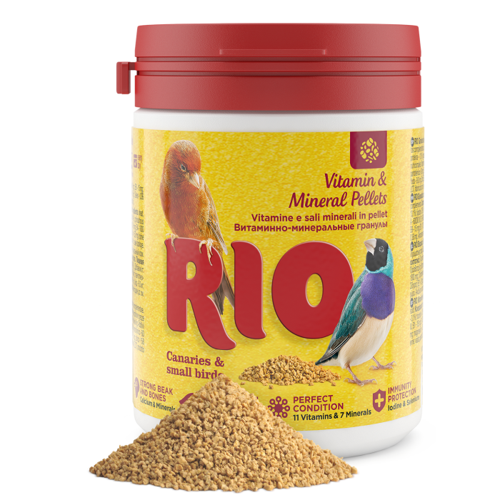 RIO vitaminų ir mineralų granulės kanarėlėms, egzotiniams kitiems mažiems paukščiams, 120 g