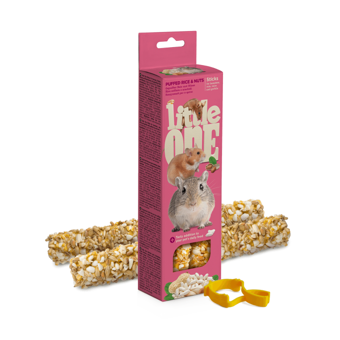 Little one lazdelės žiurkėnams ir kt. graužikams su pūstais ryžiais ir riešutais, 2x55 g