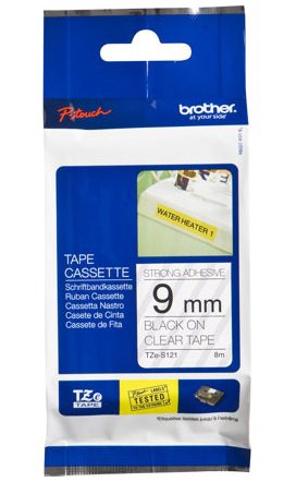 Eksploatacinė medžiaga Brother  TZe-S121 Strong Adhesive Laminated Tape  Black on Clear  TZe  8