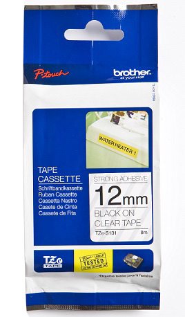 Etikečių juostelė Brother TZe-S131 Strong Adhesive Laminated Tape,black on Clear,8m,1.2