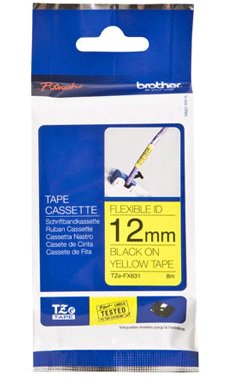 Eksploatacinė medžiaga Brother TZe-FX631 Flexible ID Laminated Tape Black on Yellow TZe 8 m 1.2 cm