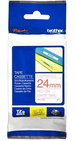 Eksploatacinė medžiaga Brother TZe-252 Laminated Tape Red on White, TZe, 2.4 cm, 8 m