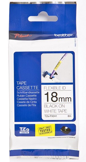 Eksploatacinė medžiaga Brother  TZe-FX241 Flexible ID Laminated Tape  Black on White  TZe  8 m