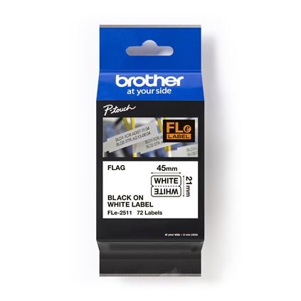 BROTHER FLE2511 21MMX45MM BLCK ON WHTE FLAG TAPE