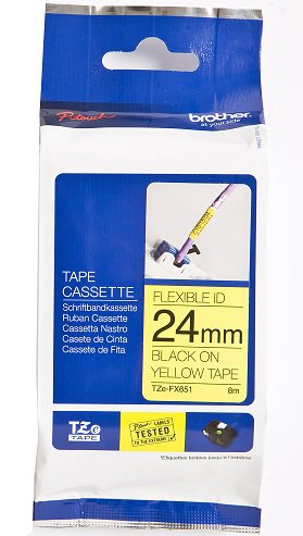 Eksploatacinė medžiaga Brother TZe-FX651 Flexible ID Laminated Tape Black on Yellow, TZe, 8 m, 2.4 c