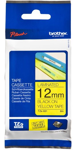 Eksploatacinė medžiaga Brother  TZe-631 Laminated Tape  Black on Yellow  TZe  8 m  1.2 cm