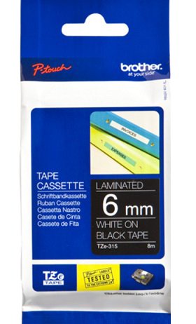 Eksploatacinė medžiaga Brother TZe-315 Laminated tape White on Black, TZe, 0.6 cm, 8 m