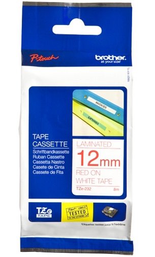 Eksploatacinė medžiaga Brother TZe-232 Laminated Tape Red on White, TZe, 8 m, 1.2 cm