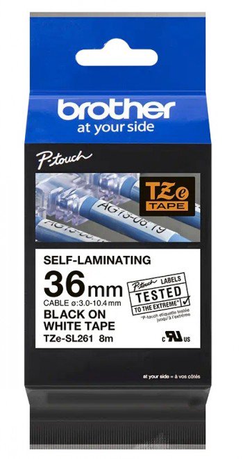 BROTHER TZESL261 36 MM BLACK ON WHITE SELF LAMINATE