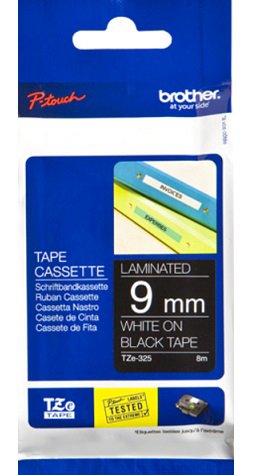 Lipni juosta Brother TZe-325 Laminated tape white on black TZe 8m,9cm