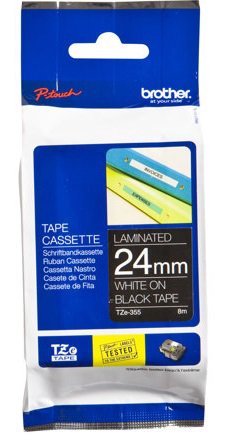 Eksploatacinė medžiaga Brother TZe-355 Laminated Tape White on Black, TZe, 8 m, 2.4 cm