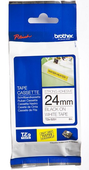 Eksploatacinė medžiaga Brother  TZe-S251 Strong Adhesive Laminated Tape  Black on White  TZe  8