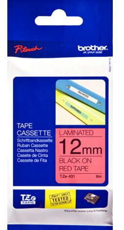 Eksploatacinė medžiaga Brother  TZE-431 Laminated Tape  Black on Red  TZe  8 m  1.2 cm