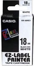 Casio XR-18WE1 strip, black print/white backing, not laminated, 8m, 18mm