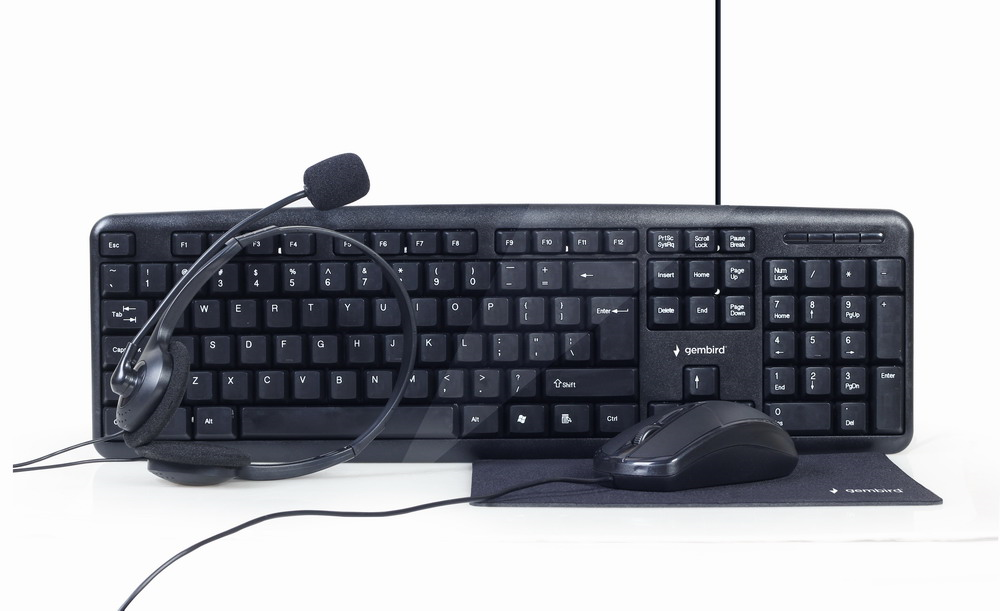 Gembird | 4-in-1 Multimedia office set | KBS-UO4-01 | Keyboard, Mouse, Pad and Headset Set | Wired | Mouse included | US | Black | 630 g