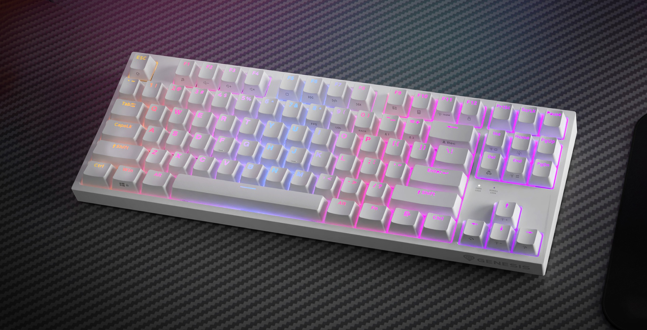 Genesis | Mechanical Gaming Keyboard | THOR 404 TKL RGB | White | Mechanical Gaming Keyboard | Wired | US | USB Type-A | 1005 g | Gateron Yellow Pro