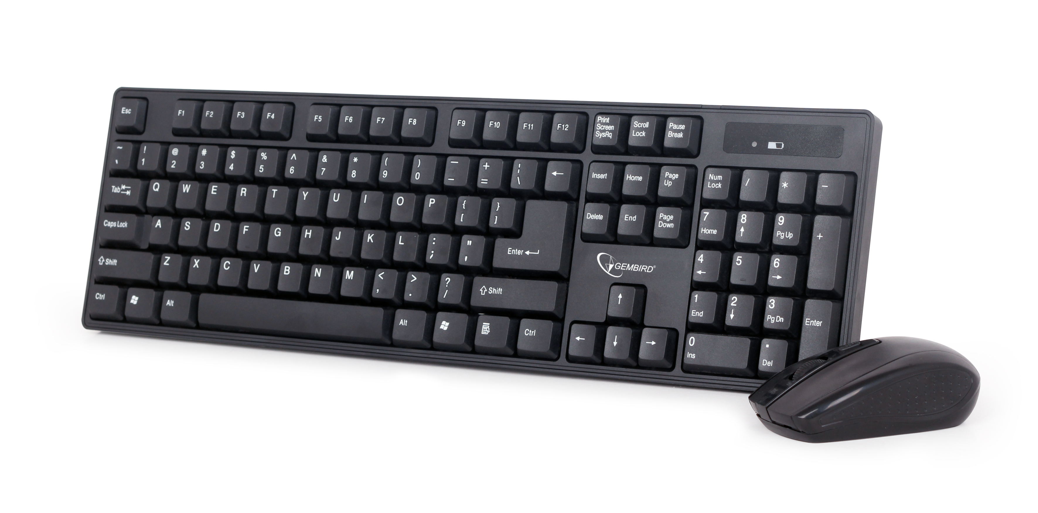 Gembird | Keyboard and mouse | KBS-W-01 | Keyboard and Mouse Set | Wireless | Mouse included | Batteries included | US | Black | 390 g | Numeric keypad