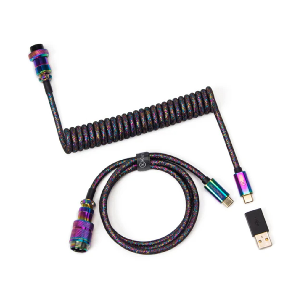 Keychron Premium Coiled Type-C Cable, Rainbow Black