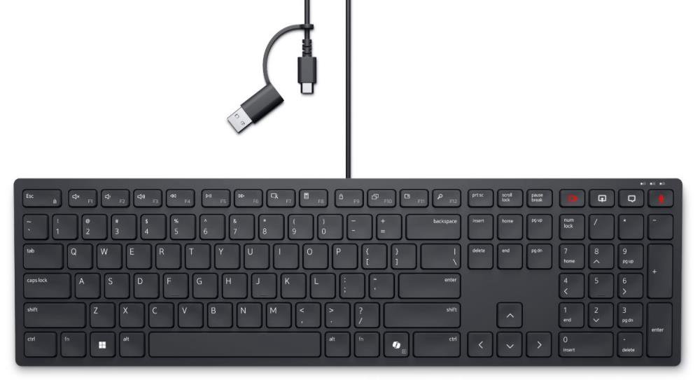 Klaviatūra Dell  Collaboration Keyboard  KB525C  Keyboard  Wired  US (QWERTY)  Black  USB-C