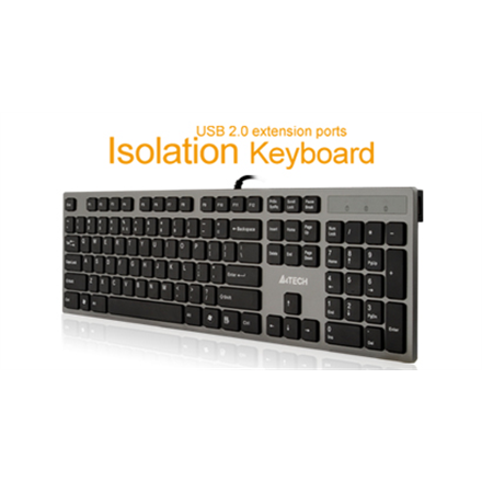 Klaviatūra A4Tech keyboard KV-300H, USB (Grey), US layout, Isolation key, 2x USB ports