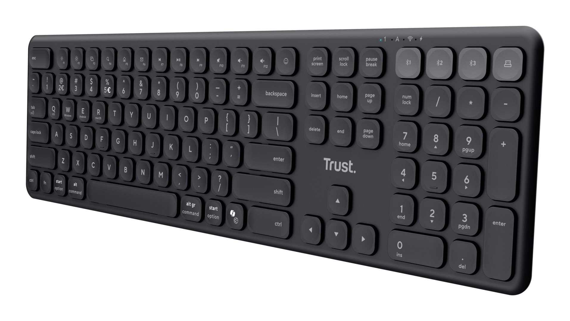 Trust Vaiya klaviatūra Universalus USB + RF Wireless + Bluetooth Anglų (JAV) Juoda