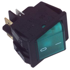 Jungiklis klavišinis, ON-OFF, fiks, 4k. 16A/250Vac, 22x30mm, SPST, švieč., žalias, NEON