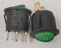 Jungiklis klavišinis, ON-OFF, fiks, 3k. 10A/14Vdc, Ø19.8mm, SPST, apvalus, žalias, švieč., LED 14V DC