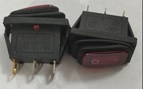 Jungiklis klavišinis, ON-OFF, fiks, 3k. 15A/250Vac, 29x10mm, SPST, hermetzuotas, raudonas, šviečiantis LEMP 230V
