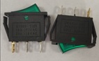 Jungiklis klavišinis, ON-OFF, fiks, 3k. 15A/250Vac, 28x10.5mm, SPST, žalias, šviečiantis NEON 230V AC