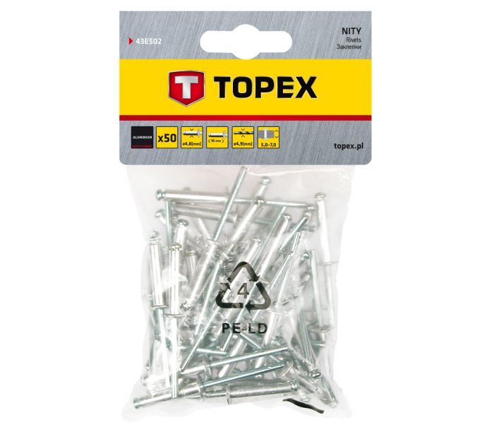 Kniedės aliuminės 4,8 x 12,5 mm 50 vnt Topex