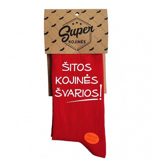 Super kojinės "Šitos kojinės švarios!". Spalva raudona