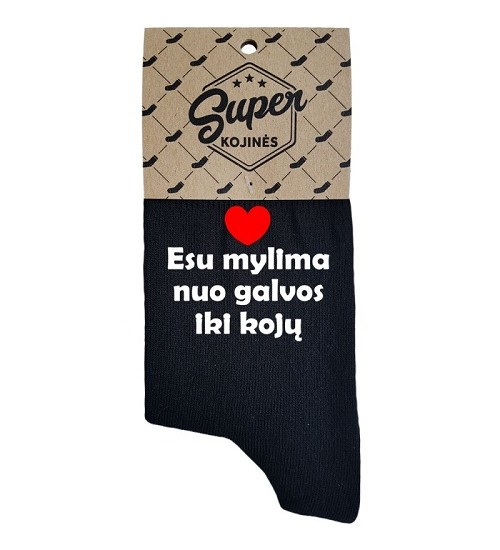 Super kojinės moterims "Esu mylima nuo galvos iki kojų". Spalva juoda