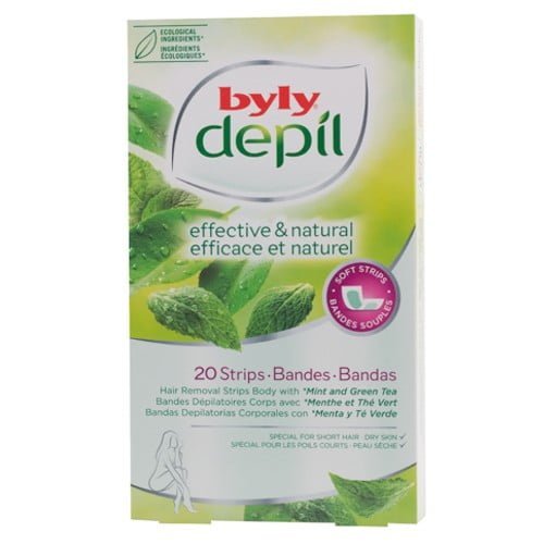 Depiliuojamosios kūno juostelės BYLY DEPIL MINT - GREEN TEA, 20 vnt.