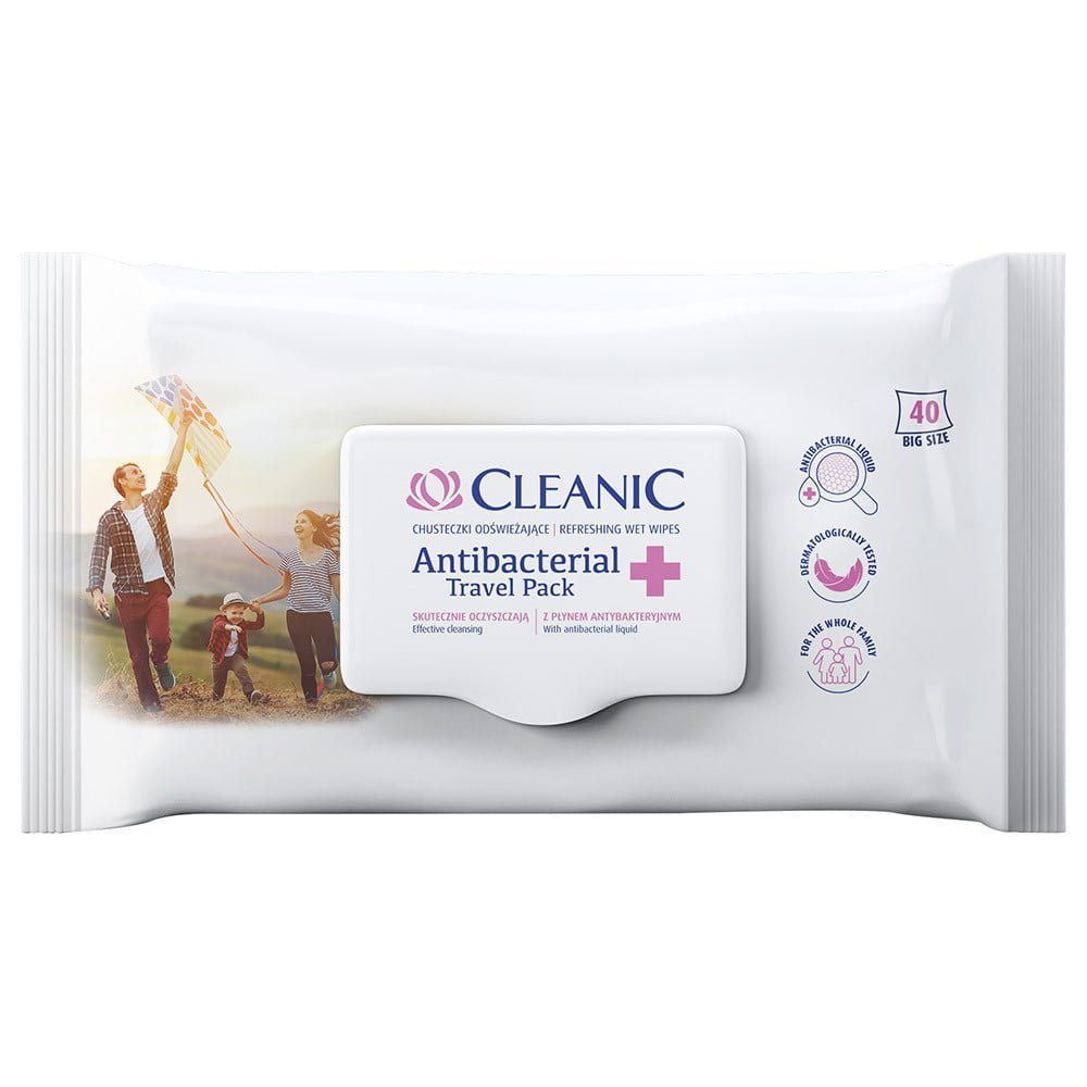 Drėgnos servetėlės CLEANIC TRAVEL PACK, 40 vnt.