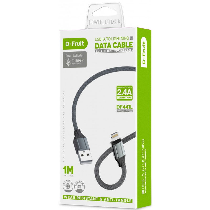 USB kabelis D-FRUIT DF441L, 1 m, pilkos sp.