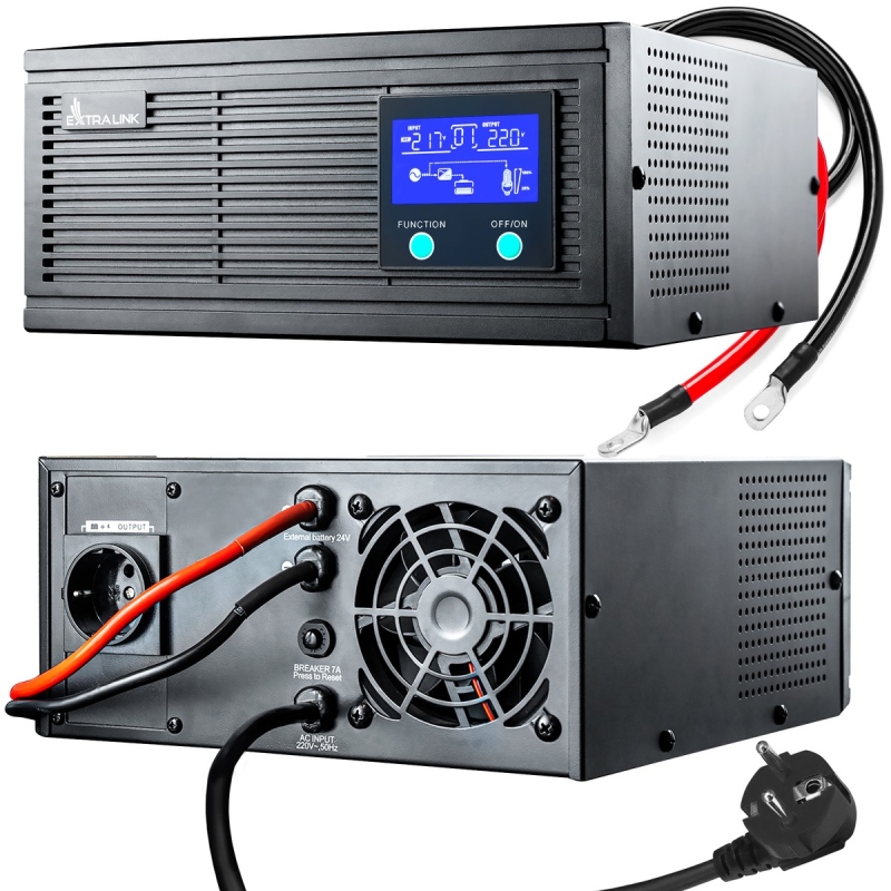 EXTRALINK 2000VA 1600W Pure Sine Wave Galios Keitiklis - UPS Atsarginės Energijos Tiekimo Sistema, 24VDC (EL-PSW-INV-2000-1600-24)