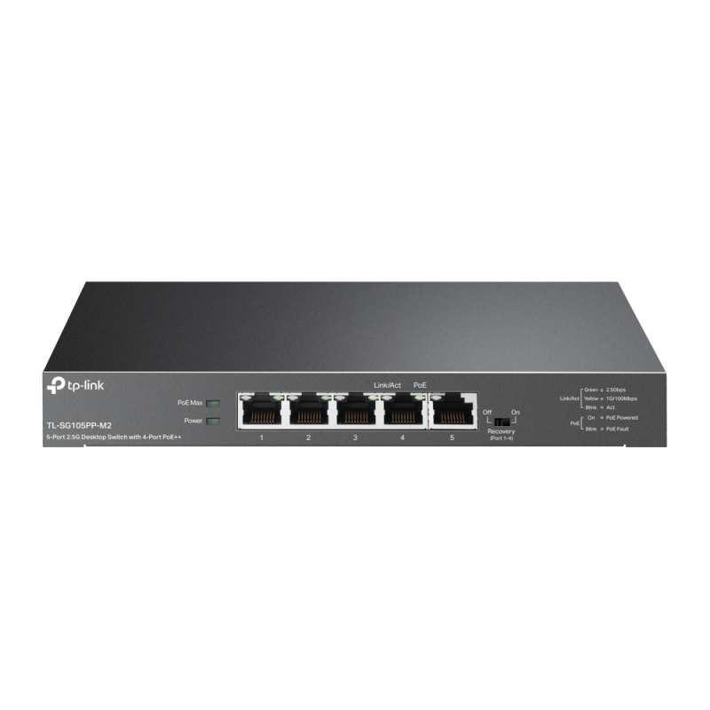 TP-LINK 5xLAN 2.5Gbps Darbastalio Komutatorius su 4x PoE++ (TL-SG105PP-M2)