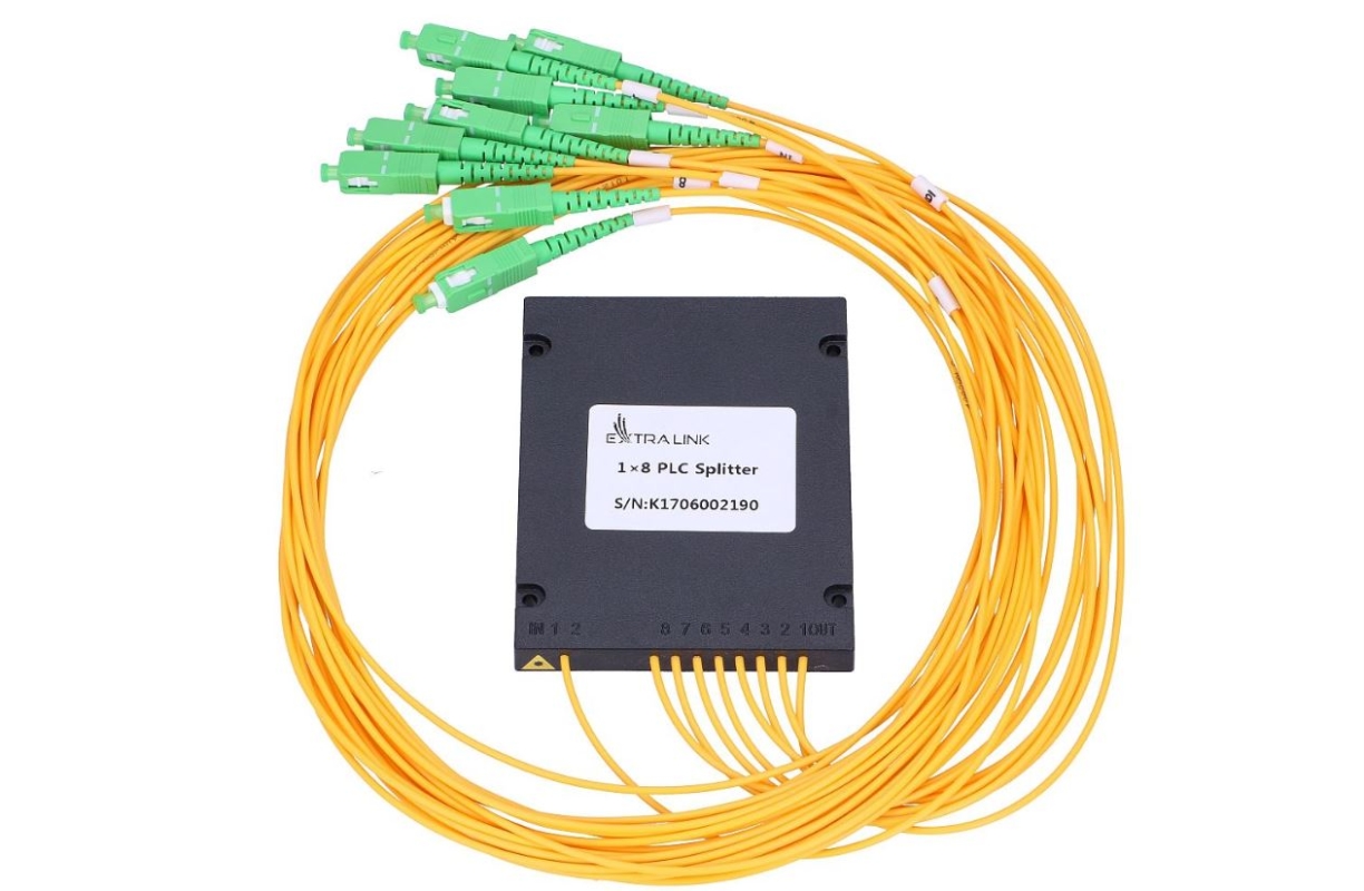 EXTRALINK 1:8 PLC Optinis daliklis SC/APC 2.0MM 1.5M G657A ABS modulis(EL-SCAPC-SPLT-1-8ABS)