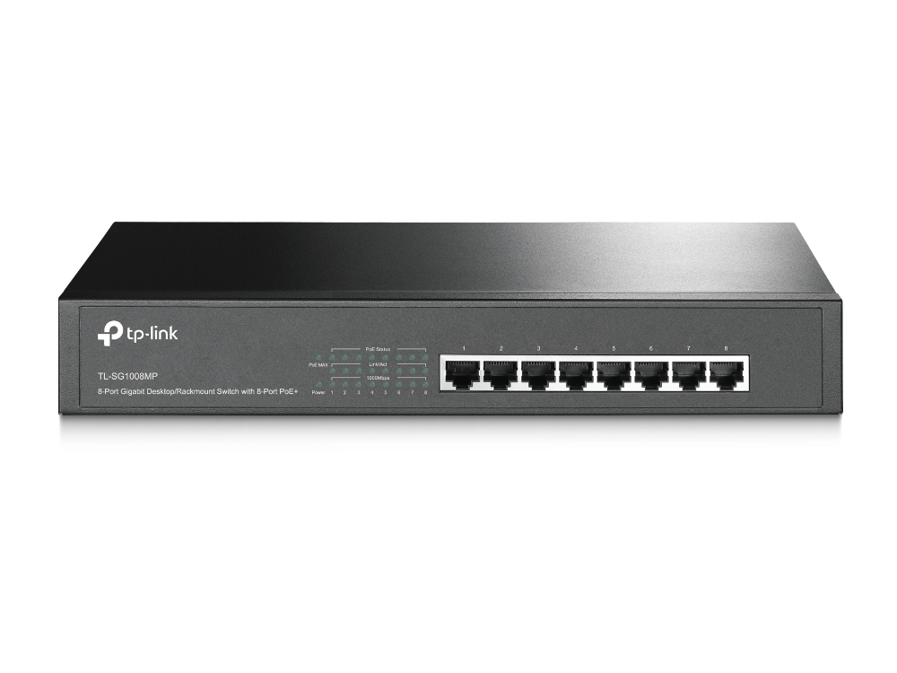 TP-LINK 8 PoE+ jungčių gigabitinis Desktop/Rackmount komutatorius (TL-SG1008MP)