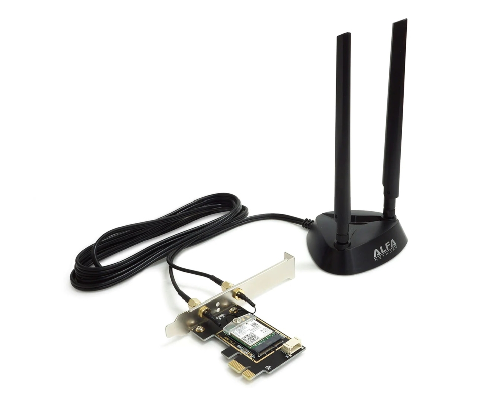 ALFA NETWORK Wi-Fi 6E PCIe tinklo plokštė su magnetinėmis omni antenomis (AIT-AX210-EX)