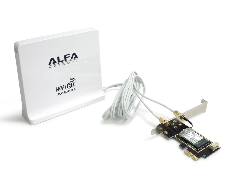 ALFA NETWORK Wi-Fi 6E PCIe tinklo plokštė su Paneline Antena (AIT-AX210-EZ)