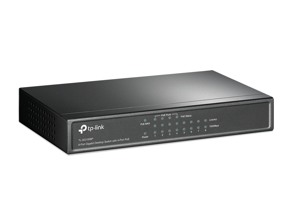 Desktop komutatorius/šakotuvas TP-LINK TL-SG1008P, 8 Gigabit jungtys su 4 PoE jungtimis