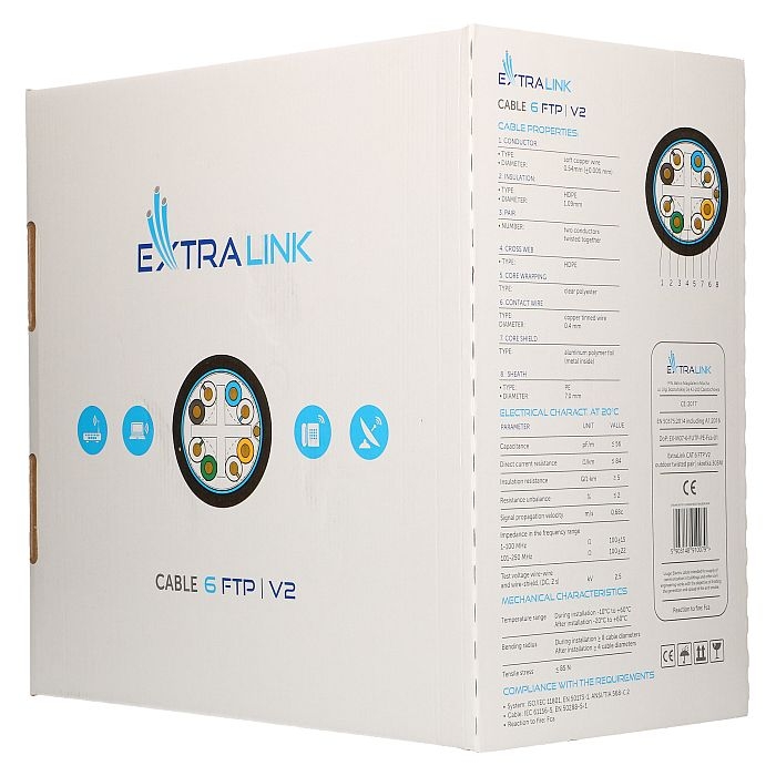 EXTRALINK CAT6 FTP (F/UTP) V2 Vytų poros lauko kabelis 305M (EL-LAN-FUTP-CAT6-305)