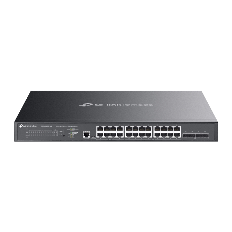 TP-LINK Omada 24x 2.5Gbps ir 4x 10Gbps SFP+ Prievadų L2+ Valdomas Komutatorius su 16x PoE+ ir 8x PoE++ Prievadais (SG3428XPP-M2)