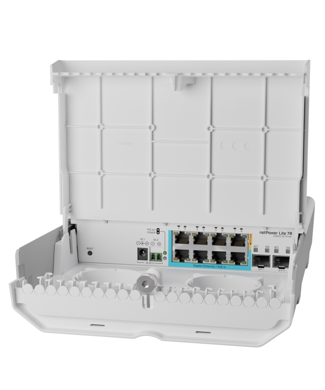 MIKROTIK Lauko Sąlygų Atvirkštinio PoE Komutatorius, netPower Lite 7R (CSS610-1Gi-7R-2S+OUT)