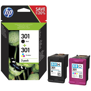 HP 301 2-pack Black/Tri-Color Ink Cartridges, 190/165 pages, for Deskjet 1510, 3055A, Officejet 2622|N9J72AE