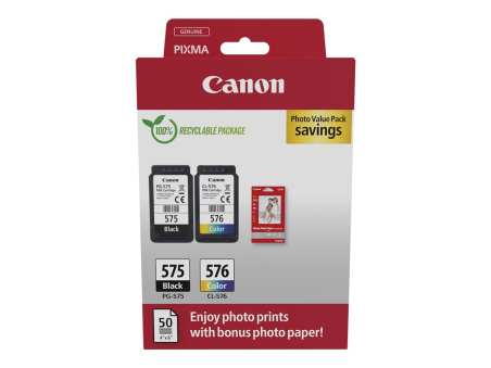 Canon PG-575/CL-576 | Ink Cartridge + Photo Paper Value Pack | Colour (cyan, magenta, yellow, black)|5438C004