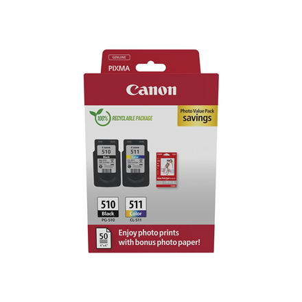 Canon Ink Cartridge + Photo Paper Value Pack | PG-510/CL-511 | Ink cartridge/Paper kit | Colour (cyan, magenta, yellow)|2970B017