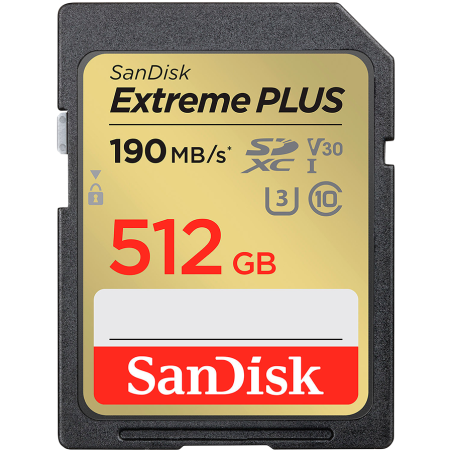 SanDisk Extreme PLUS 512GB SDXC Memory Card + 2 years RescuePRO Deluxe up to 190MB/s & 130MB/s Read/Write speeds, UHS-I, Class 10, U3, V30|SDSDXWV-512G-GNCIN