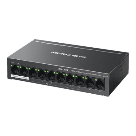 Mercusys 10-Port 10/100Mbps Desktop Switch with 8-Port PoE+ | Mercusys|MS110P